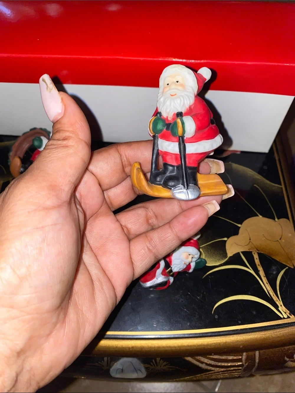 Vintage Studio Nova Set of 4 Santa Skiing Napkin Rings